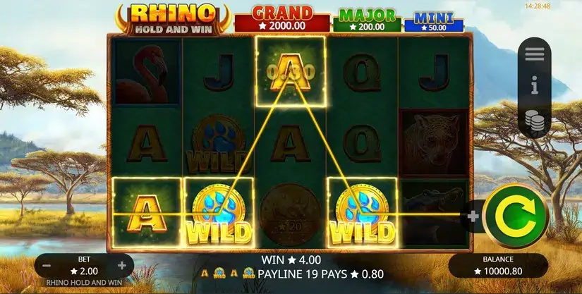 Rhino Hold and Win slot screenshot 2