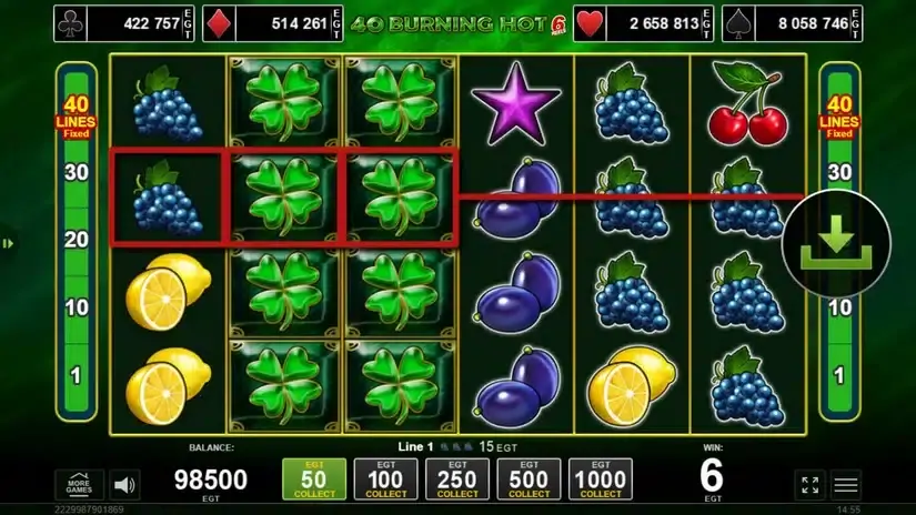 40 Burning Hot 6 Reels slot screenshot 3
