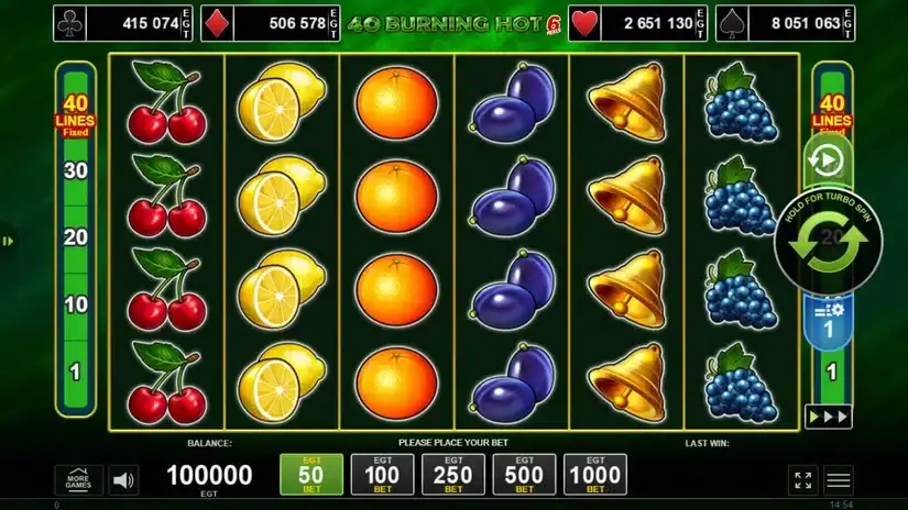 40 Burning Hot 6 Reels slot screenshot 1
