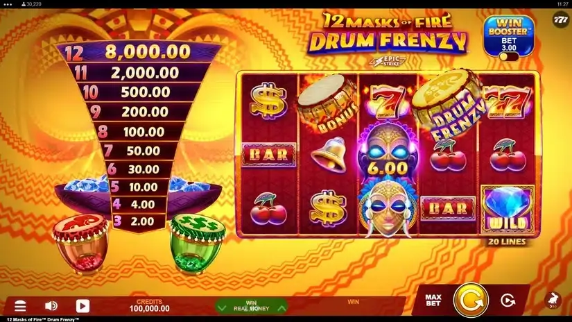 12 Masks of Fire Drum Frenzy slot screenshot 