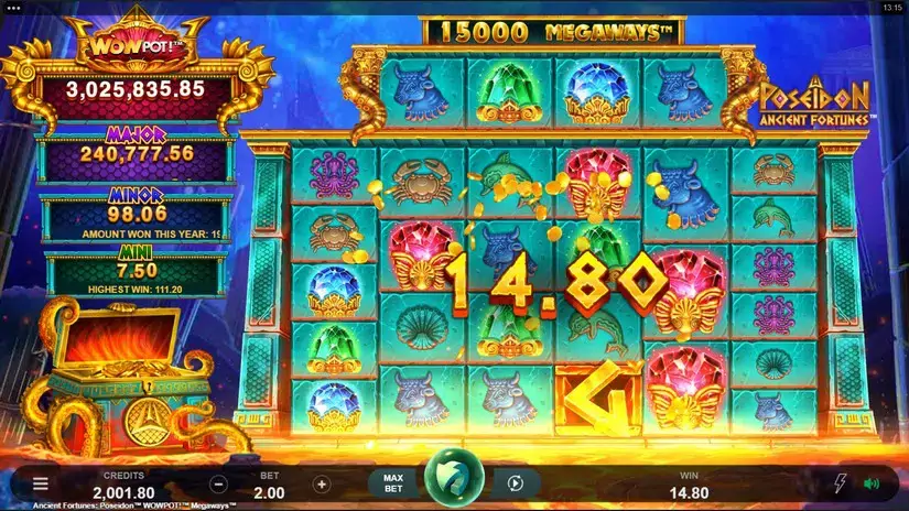 Ancient Fortunes Poseidon WowPot Megaways slot screenshot 2