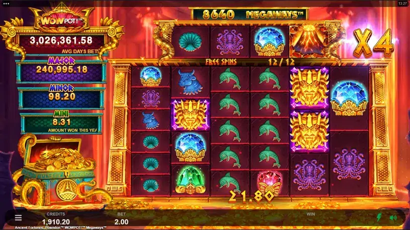 Ancient Fortunes Poseidon WowPot Megaways slot screenshot 