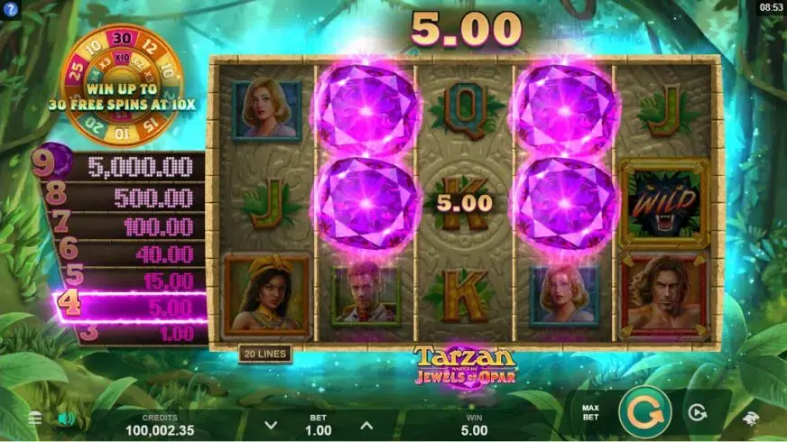Tarzan and the Jewels of Opar slot screenshot 