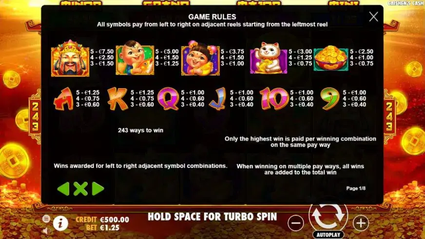 Caishen’s Cash slot screenshot 2