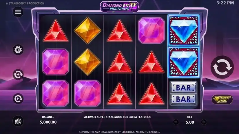 Diamond Staxx Multipays slot screenshot 